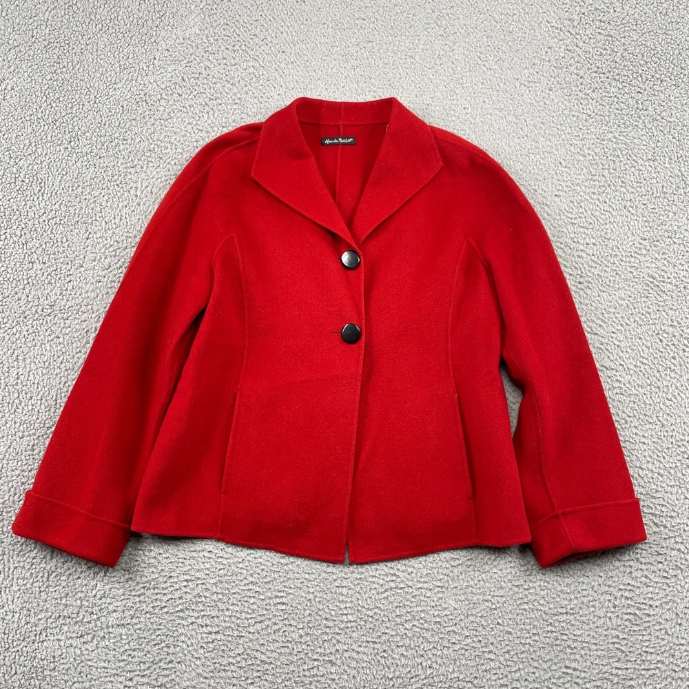 Alexandra Bartlett Jacket Womens L Red 100% Wool Blazer Coat Button Front Solid